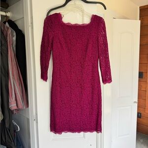 Adrianna Papell Fuchsia Lace Long Sleeve Dress
